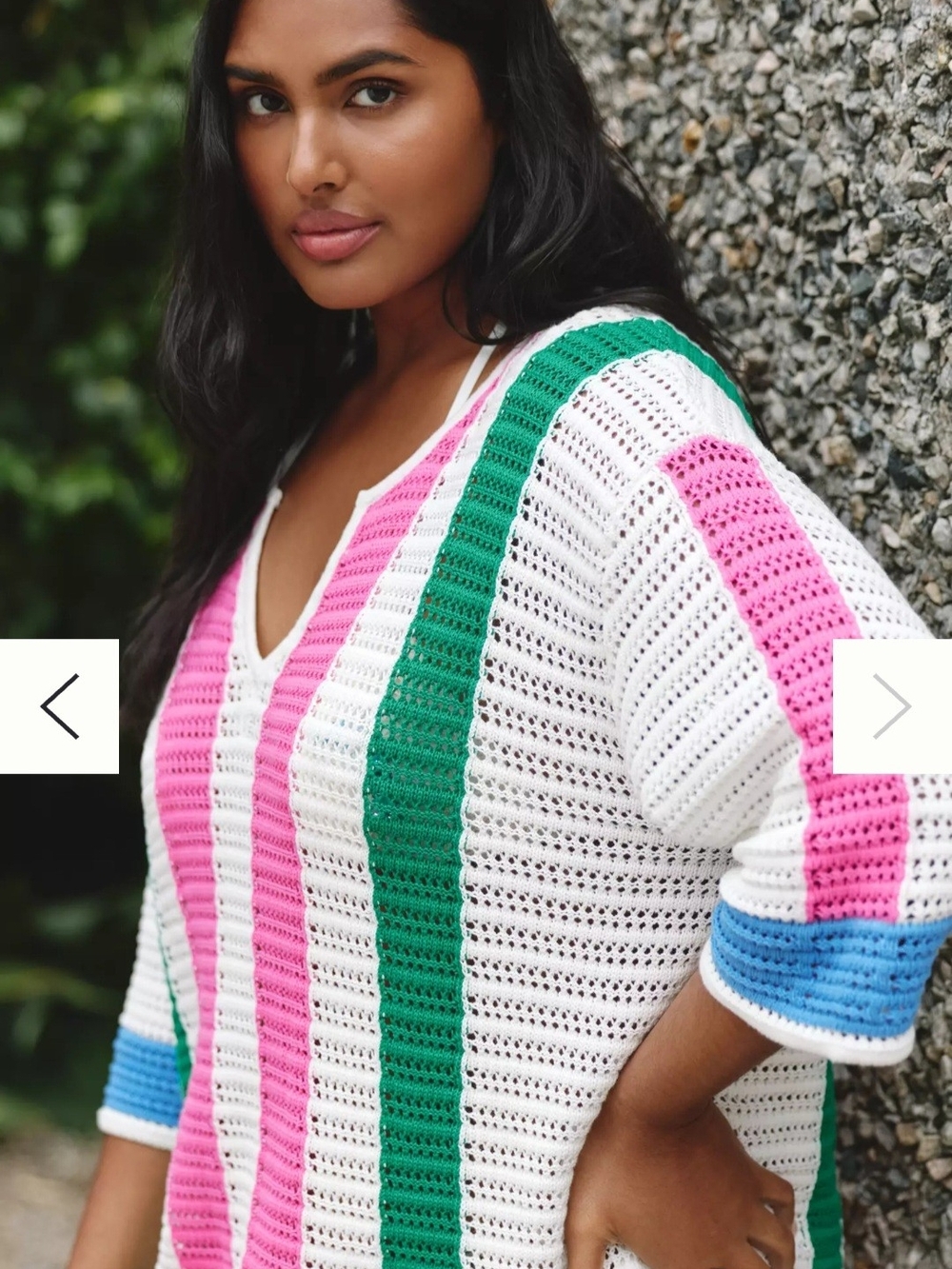 Anthropologie Striped Crochet V-Neck Sweater NWT Sz L Petite